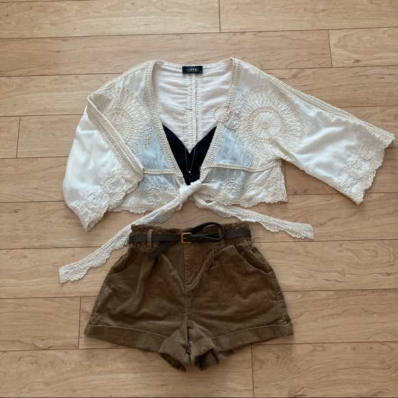 Boho Tie Front Embroidered Top Cider - Picture 6 of 6